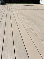 Close-up of EVERTEX Pioneer PVC deck boards with hidden fixings