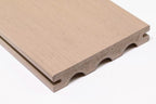 EVERTEX Pioneer PVC decking board in White Wash Oak showing the lightweight scalloped underside