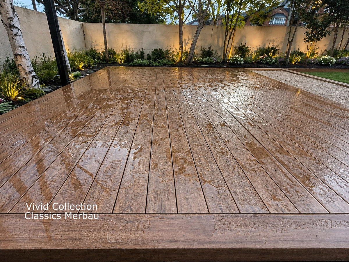 EVERTEX VIVID Classic Merbau PVC decking on a garden deck