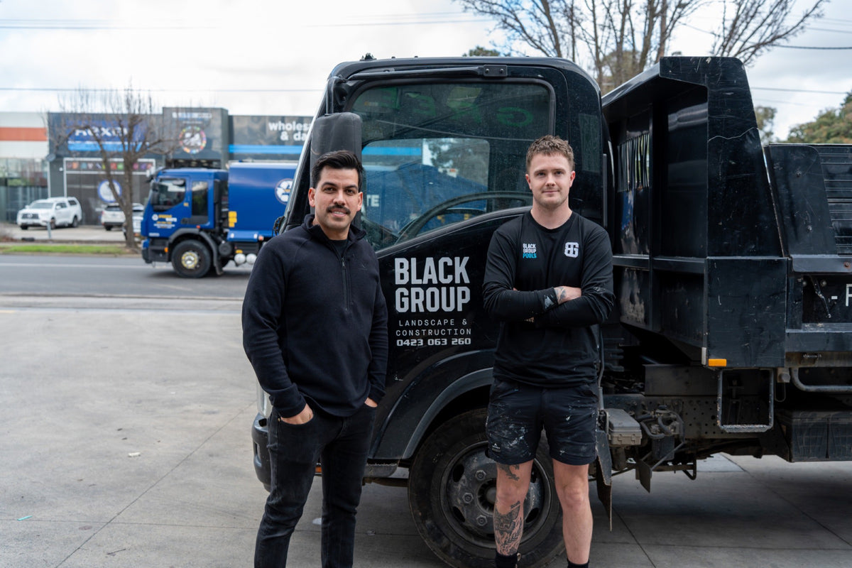 Trade customers from Black Group Landscape and Construction with their truck at the Greenhill Timbers yard
