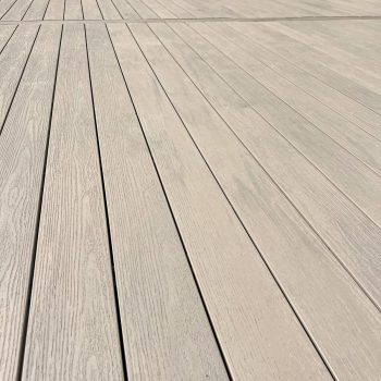Close-up of EVERTEX Pioneer PVC deck boards with hidden fixings