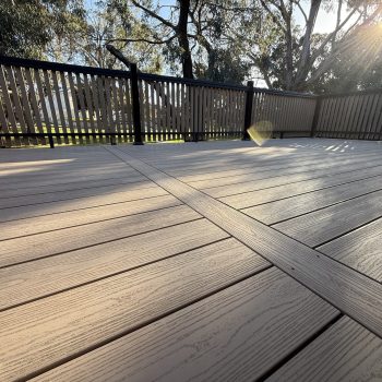 EVERTEX Pioneer PVC decking on a verandah with a picture-frame border