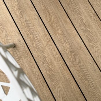 Close-up of EVERTEX VIVID American Oak PVC deck boards