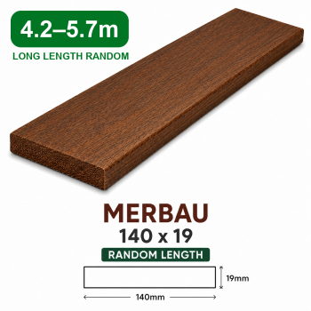 Merbau decking 140 x 19 mm, long random lengths 4.2 to 5.7 m